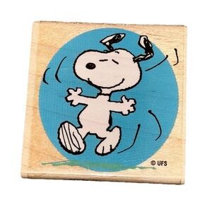 Vintage 2001 Stampabilites Happy Snoopy Wood Mount Rubber Stamp Peanuts F1074